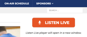 screen capture of LISTEN LIVE button and surrounding area of kvut.org